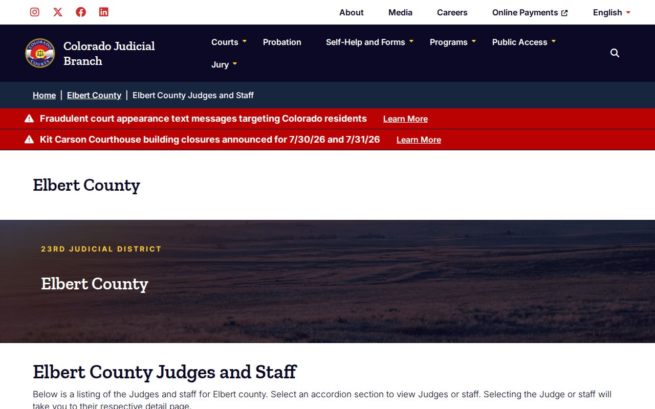 Elbert County judges and clerk directory for criminal court divisions