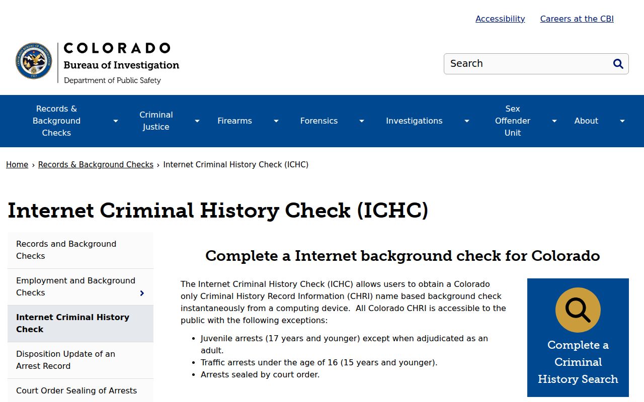 CBI Internet Criminal History Check coverage and exclusions