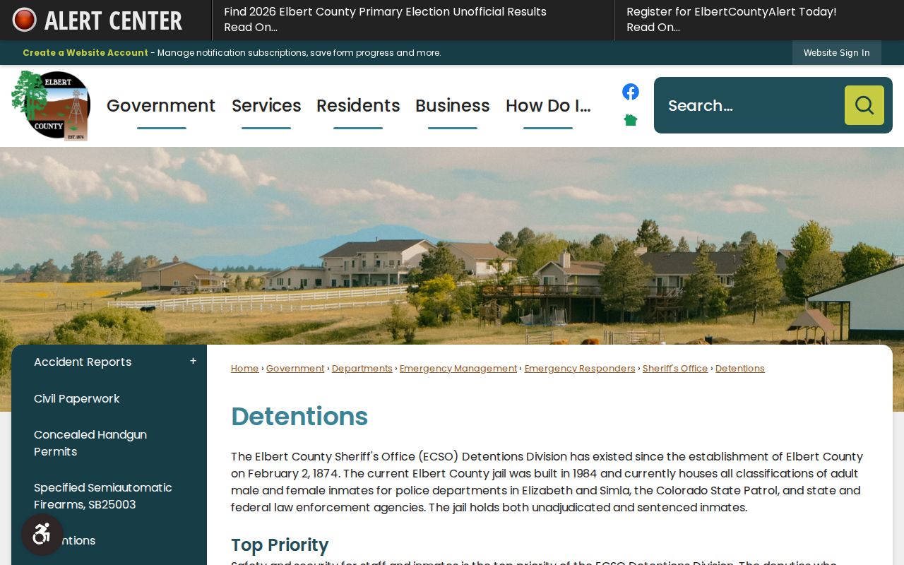 Elbert County criminal history detention facility information