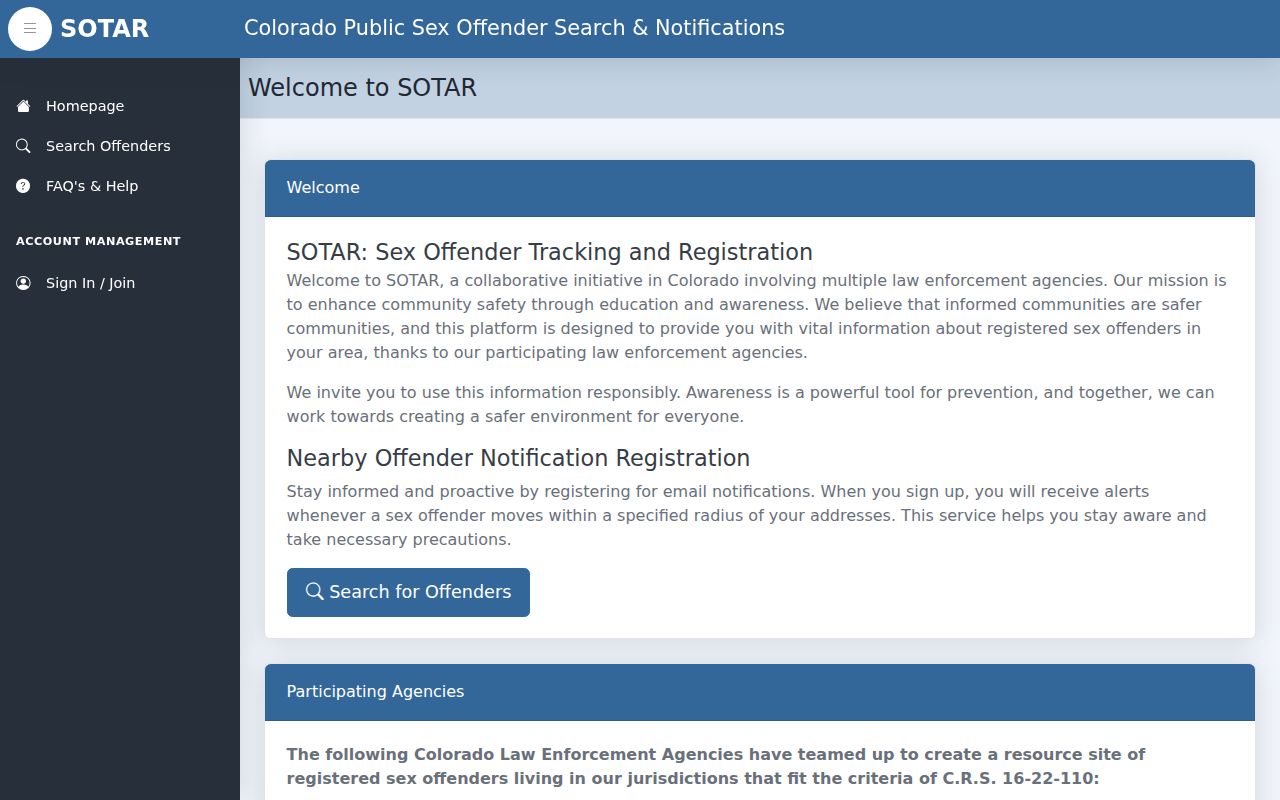 Elbert County criminal history Colorado SOTAR registry
