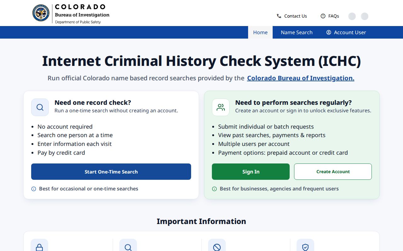 Elbert County criminal history CBI ICHC portal